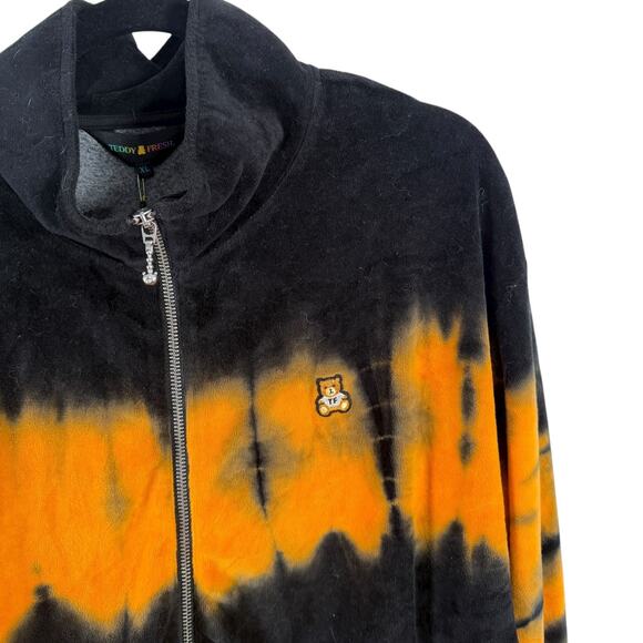 Teddy Fresh Orange Black Tie Dye Velour Full Zip Jacket Halloween NEW Size XL - Picture 3 of 8